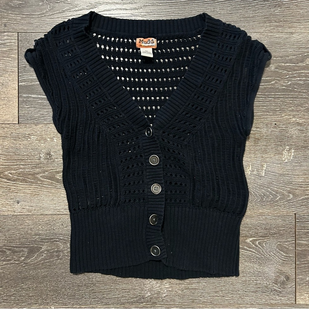 Mudd Black Knit Button-Up Top
